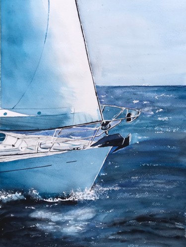 Painting titled "Sailing in Sweden" by Ewa Helzen, Original Artwork, Watercolor