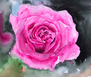 Peinture intitulée "Pink rose" par Ewa Helzen, Œuvre d'art originale, Aquarelle