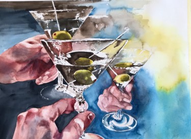 Peinture intitulée "Cheers Friends" par Ewa Helzen, Œuvre d'art originale, Aquarelle