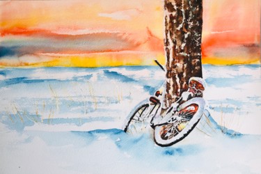 Schilderij getiteld "Lost bike" door Ewa Helzen, Origineel Kunstwerk, Aquarel
