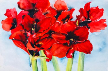 Painting titled "Amaryllis" by Ewa Helzen, Original Artwork, Watercolor