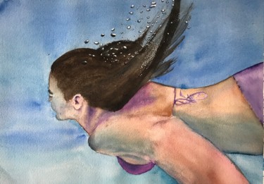 Painting titled "Diving" by Ewa Helzen, Original Artwork, Watercolor