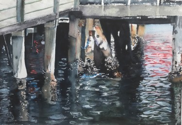 Painting titled "Manly Wharf Sydney" by Ewa Helzen, Original Artwork, Watercolor