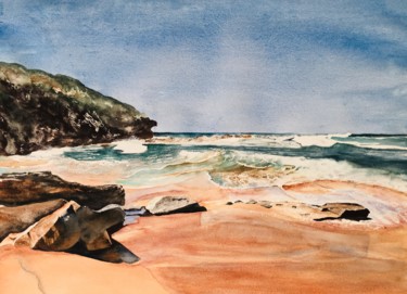 Painting titled "Curl Curl Beach out…" by Ewa Helzen, Original Artwork, Watercolor