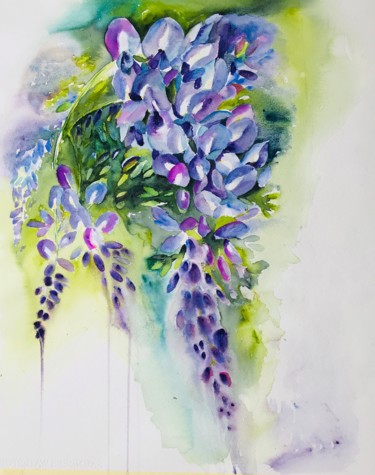 Painting titled "Wisteria" by Ewa Helzen, Original Artwork, Watercolor