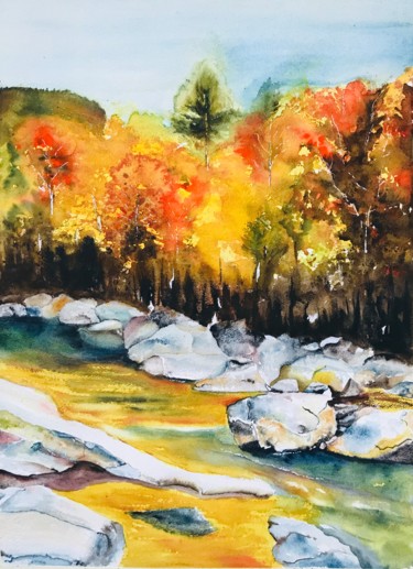 Painting titled "Colourful Autumn" by Ewa Helzen, Original Artwork, Watercolor