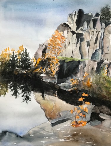 Painting titled "Quarry in Sweden" by Ewa Helzen, Original Artwork, Watercolor