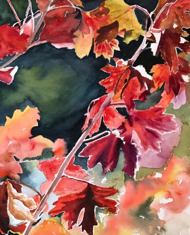 Painting titled "Autumn leaves" by Ewa Helzen, Original Artwork, Watercolor
