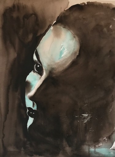 Painting titled "Blue pilled" by Ewa Helzen, Original Artwork, Watercolor