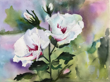 Painting titled "White flowers" by Ewa Helzen, Original Artwork, Watercolor