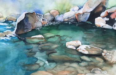 Pintura intitulada "Stones in the water" por Ewa Helzen, Obras de arte originais, Aquarela