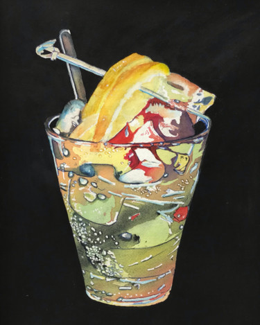 Painting titled "Health drink" by Ewa Helzen, Original Artwork, Watercolor
