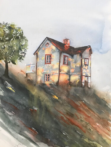 Painting titled "shadows on an old h…" by Ewa Helzen, Original Artwork, Watercolor