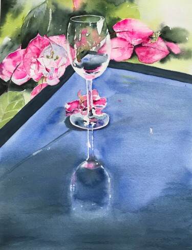 Painting titled "Emthy glass" by Ewa Helzen, Original Artwork, Watercolor