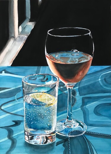 Painting titled "Evening drink" by Ewa Helzen, Original Artwork, Watercolor