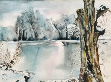 Malerei mit dem Titel "Cold day in Drottni…" von Ewa Helzen, Original-Kunstwerk, Aquarell
