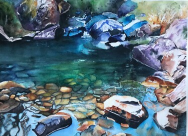 Painting titled "Stones in a waterco…" by Ewa Helzen, Original Artwork, Watercolor