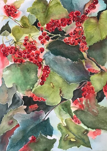 Painting titled "Lots of redcurrents" by Ewa Helzen, Original Artwork, Watercolor