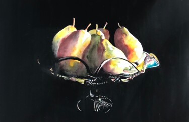 Pintura intitulada "Pears in a Bowl" por Ewa Helzen, Obras de arte originais, Aquarela