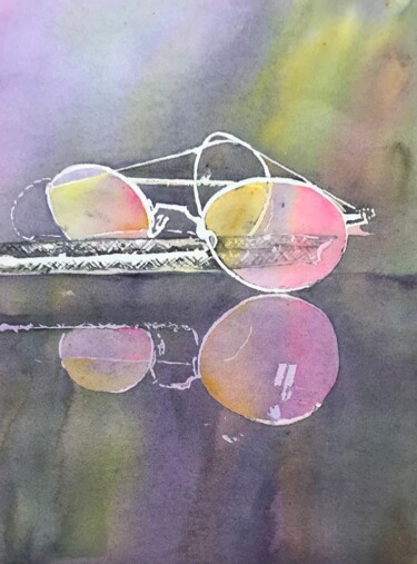 Painting titled "Sunglasses" by Ewa Helzen, Original Artwork, Watercolor