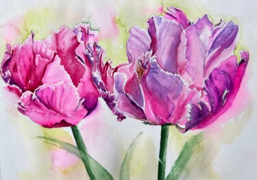 Painting titled "Perrot tulips" by Ewa Helzen, Original Artwork, Watercolor