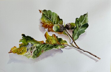 Painting titled "Hazelnut spring" by Ewa Helzen, Original Artwork, Watercolor