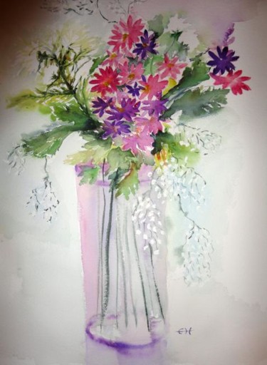 Peinture intitulée "Vase with flowers" par Ewa Helzen, Œuvre d'art originale