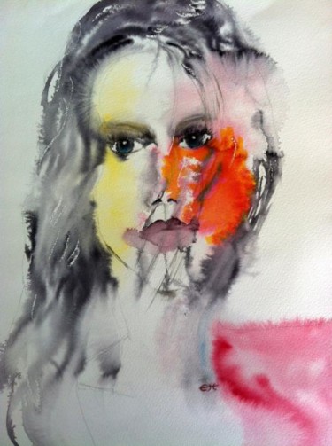 Painting titled "Lady in pink" by Ewa Helzen, Original Artwork, Watercolor