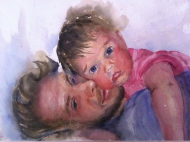 Pintura intitulada "Father and daughter" por Ewa Helzen, Obras de arte originais