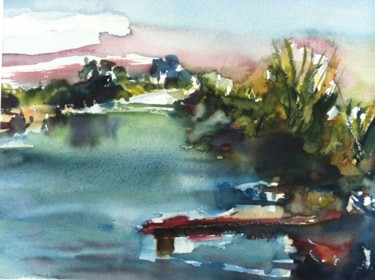 Painting titled "A canal" by Ewa Helzen, Original Artwork, Watercolor