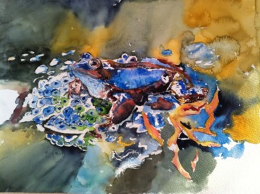 Peinture intitulée "Blue frog" par Ewa Helzen, Œuvre d'art originale
