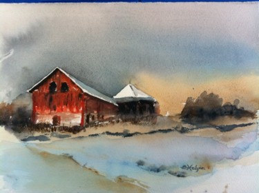 Painting titled "In the countryside" by Ewa Helzen, Original Artwork, Watercolor