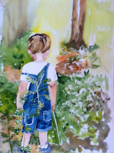 Painting titled "little-boy-in-the-f…" by Ewa Helzen, Original Artwork