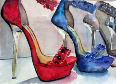 Painting titled "high-heels.jpg" by Ewa Helzen, Original Artwork, Watercolor
