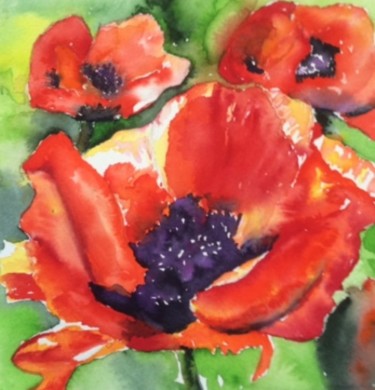 Pintura intitulada "poppies2.jpg" por Ewa Helzen, Obras de arte originais, Aquarela