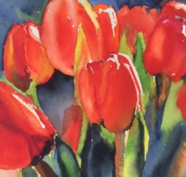 Painting titled "red-tulips3.jpg" by Ewa Helzen, Original Artwork, Watercolor