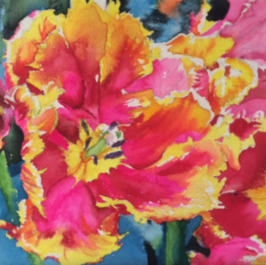 Painting titled "open-tulip2.jpg" by Ewa Helzen, Original Artwork, Watercolor
