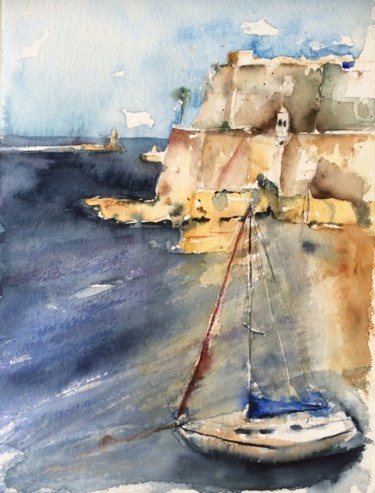 Painting titled "Sailing in Malta" by Ewa Helzen, Original Artwork, Watercolor