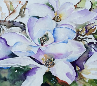 Painting titled "Magnolia.jpg" by Ewa Helzen, Original Artwork, Watercolor