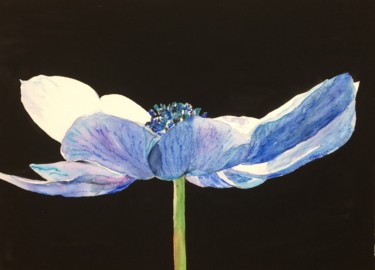 Painting titled "Blue anemone" by Ewa Helzen, Original Artwork