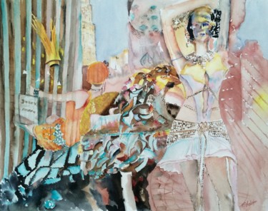 Painting titled "Mannequin and lion.…" by Ewa Helzen, Original Artwork, Watercolor