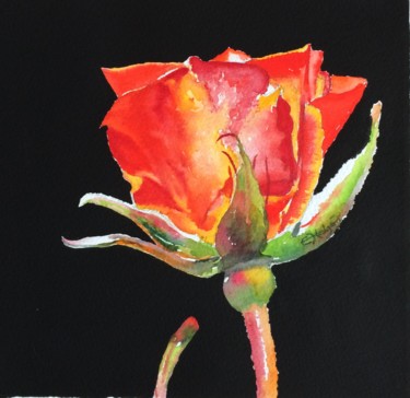 Painting titled "Red rose.jpg" by Ewa Helzen, Original Artwork, Watercolor