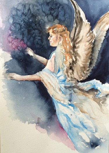 Painting titled "Angel.jpg" by Ewa Helzen, Original Artwork, Watercolor