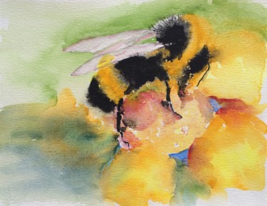 Painting titled "Humblebee.jpg" by Ewa Helzen, Original Artwork, Watercolor