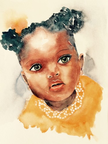 Schilderij getiteld "Small girl.jpg" door Ewa Helzen, Origineel Kunstwerk, Aquarel