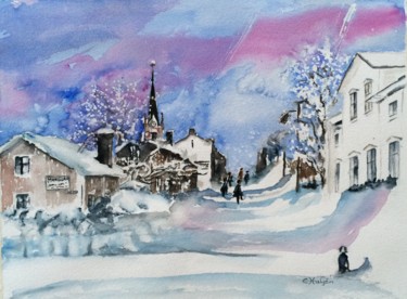 Peinture intitulée "Winter in town arou…" par Ewa Helzen, Œuvre d'art originale, Aquarelle