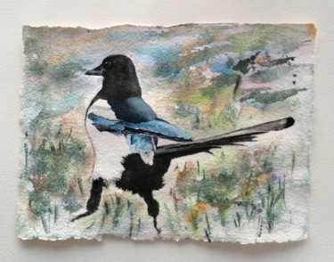 Painting titled "Magpie.jpg" by Ewa Helzen, Original Artwork, Watercolor