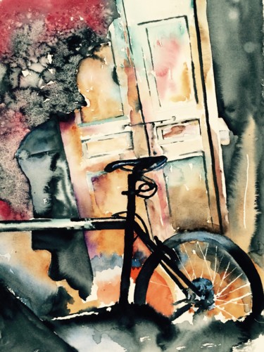 Painting titled "A bike.jpg" by Ewa Helzen, Original Artwork, Watercolor