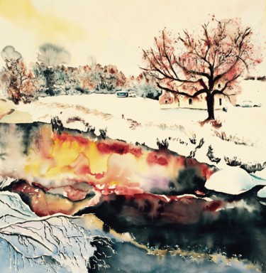 Painting titled "Cold day.jpg" by Ewa Helzen, Original Artwork, Watercolor