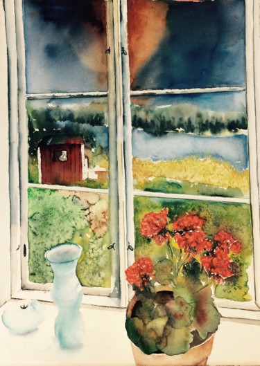 Painting titled "Swedish summer.jpg" by Ewa Helzen, Original Artwork, Watercolor